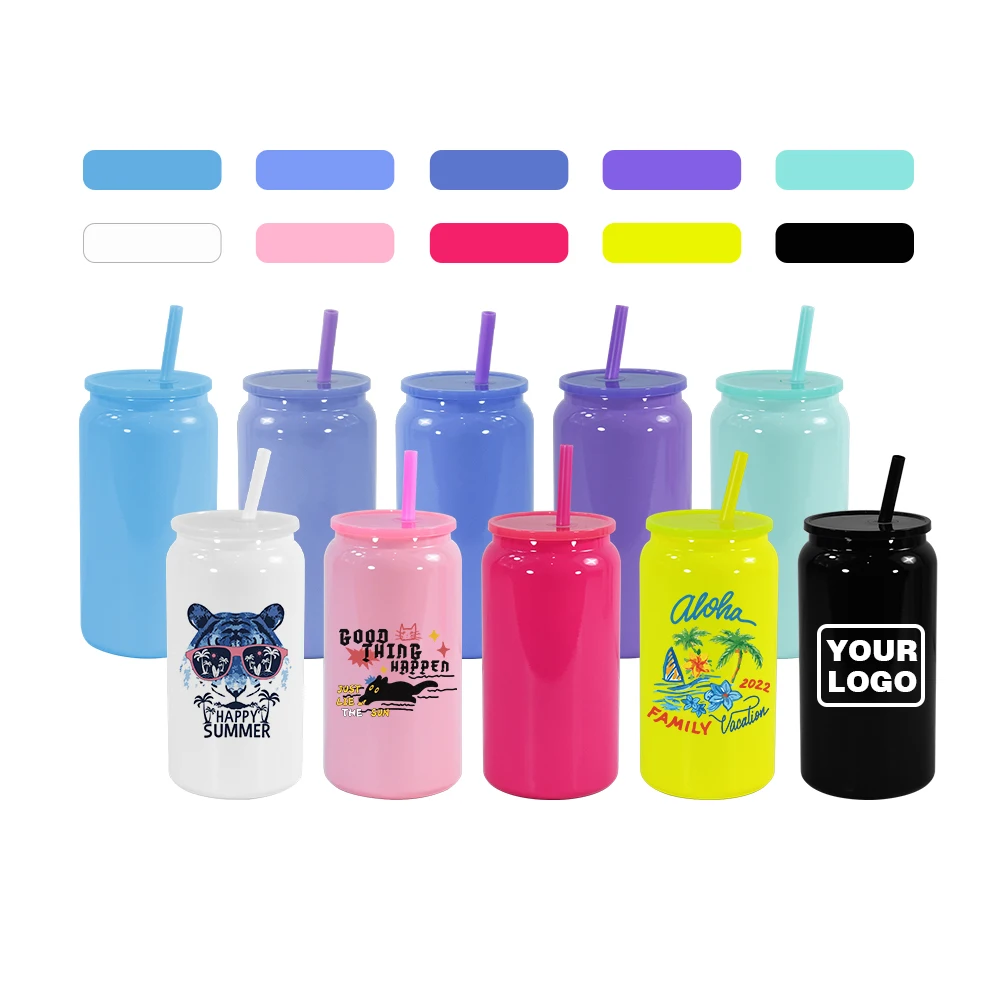 USA Warehouse 16oz Colored Sublimation Blank UVDTF Cup Stainless Steel Double Wall Tumbler Drink Can with Straw 25pcs/case