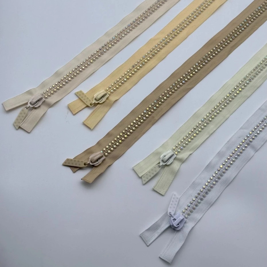 Dawei Wholesale #3 #5 #8 AB Diamond Zipper Rainbow Resin Zipper Close End With Auto Lock