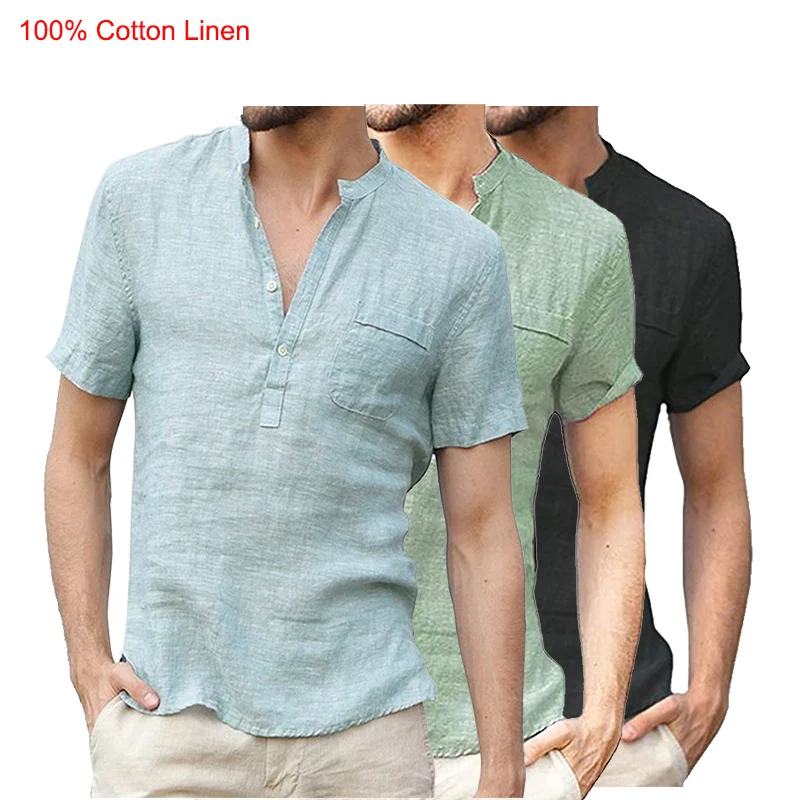 US Size S-3XL Wholesale Custom Plain Summer New Short-Sleeved T shirt Cotton Linen Male Breathable Casual MenT-shirts Shirt