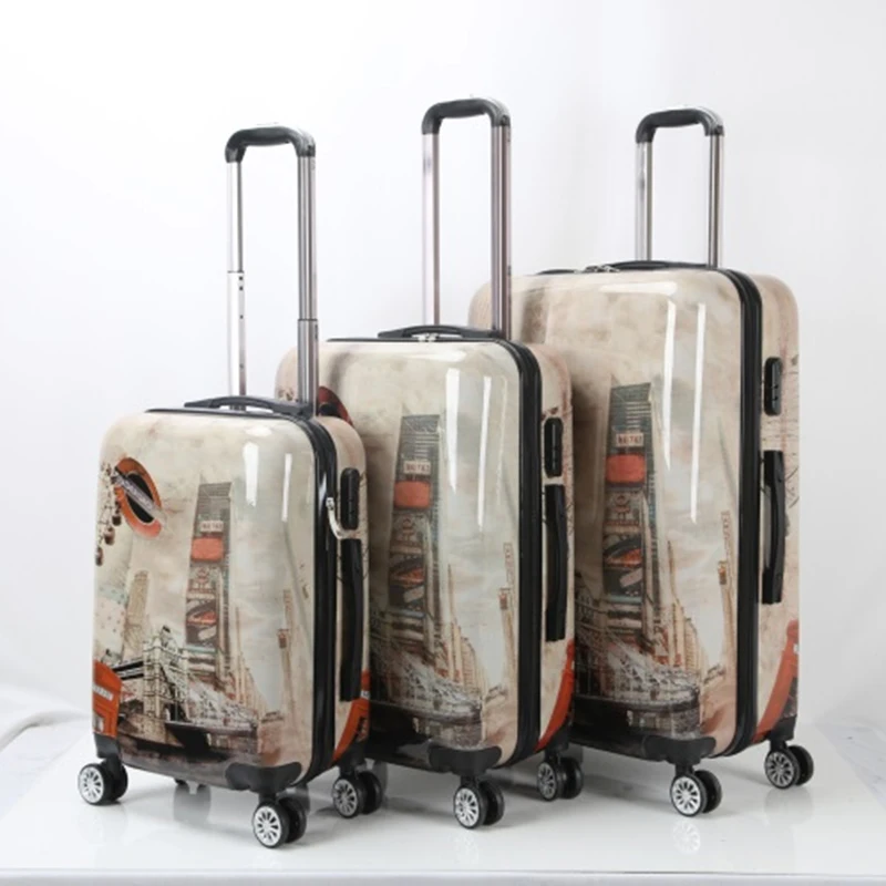 Shining pc film full printed luggage cover travel suitcase trolley bags set