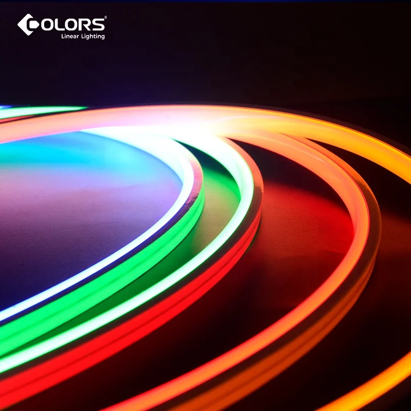 Цветная неоновая легкая Неоновая Гибкая верхняя изогнутая тонкая 10 мм трехсторонняя осветительная полоса CRI80 + 90 + белый RGBYW 12 В 24 В IP67 декоративная неоновая полоса