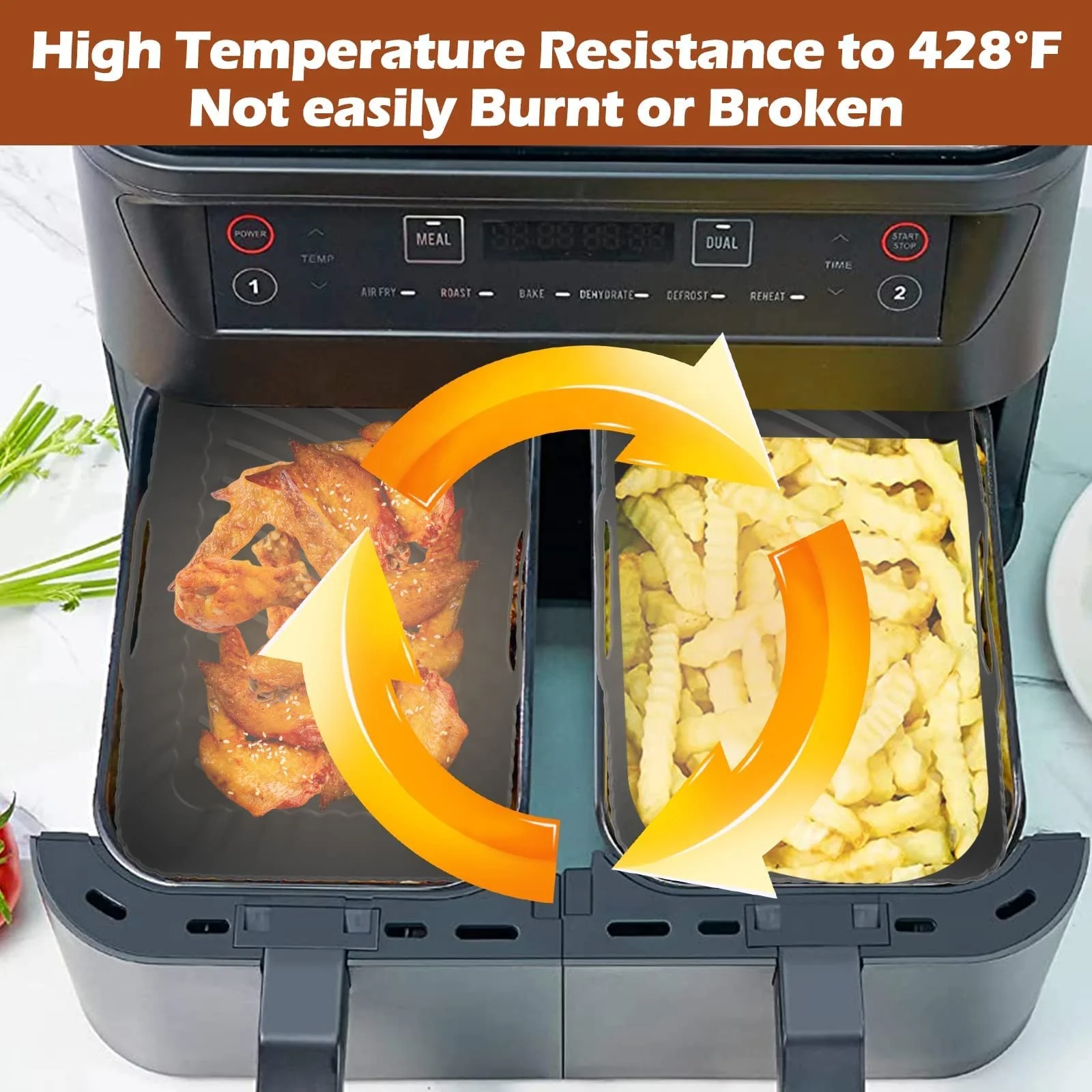 Silicone Air fryers Pot Reusable Air Fryer Silicone Basket Heat Resistant Easy Cleaning Square Silicone Air Fryer Liner