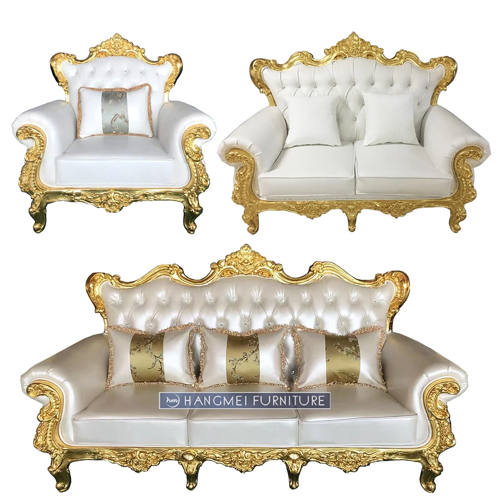 Wholesale hotel furniture gold frame soft cushion party event banquet king throne wedding banquet sofa sets