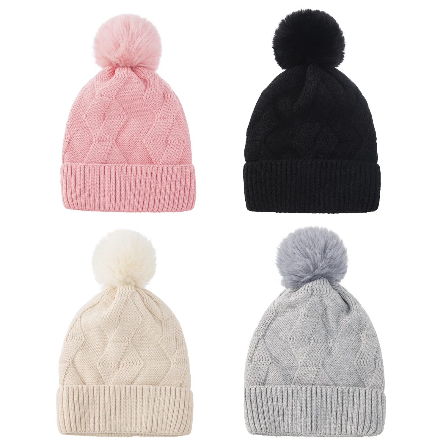 European and American new style winter woolen hat yarn rhombus warmth and fleece knitted ladies  hat Ski for women Beanie