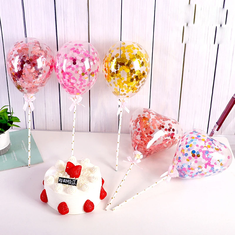 Birthday cake decorative sequin balloon net red 5 -inch transparent paper crumbs ball party cake baking supplies plug -in
