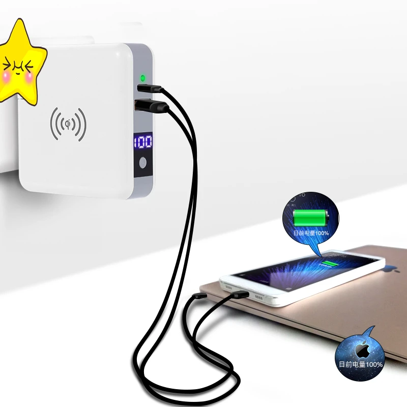 High Capabilty 6700mah 3 in 1 travel adaptor power bank with 10W wireless charging support PD and QC 3.0