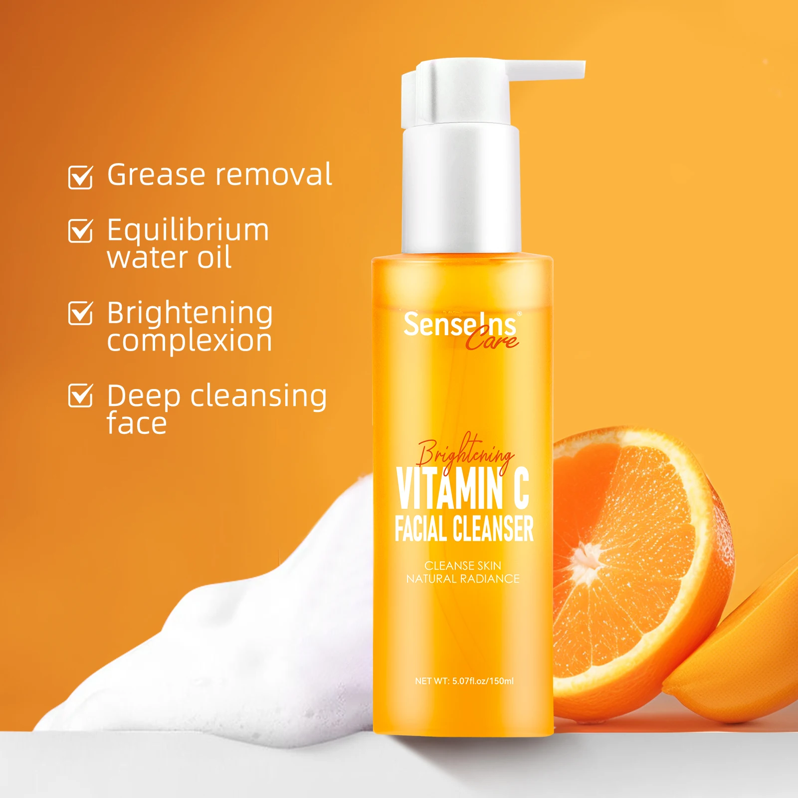 Vitamin C face wash facial cleanser Wholesale Natural organic Whitening Deep Cleansing Oil Control Foaming Facial Cleanser