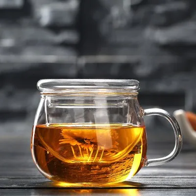 Hot Sale 3 pieces set Handmade borosilicate glass cup with tea infuser glass tea mug with strainer
