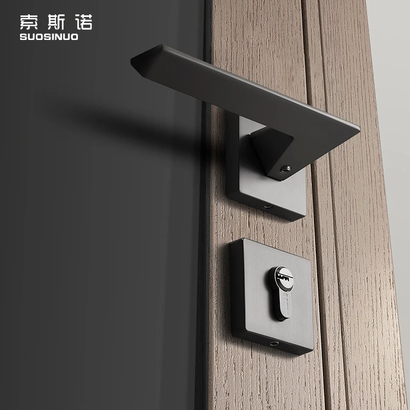 High Standard  Interior Bedroom Mute Black Grey Wooden Door Zinc Alloy Modern Door Lock Handle
