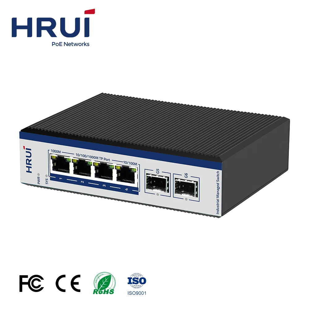 Shenzhen Wholesale 4 Ports Gigabit Industrial L2 Managed Ethernet Switch IP40 Protection Aluminum Shell with 2 2.5G SFP Ports