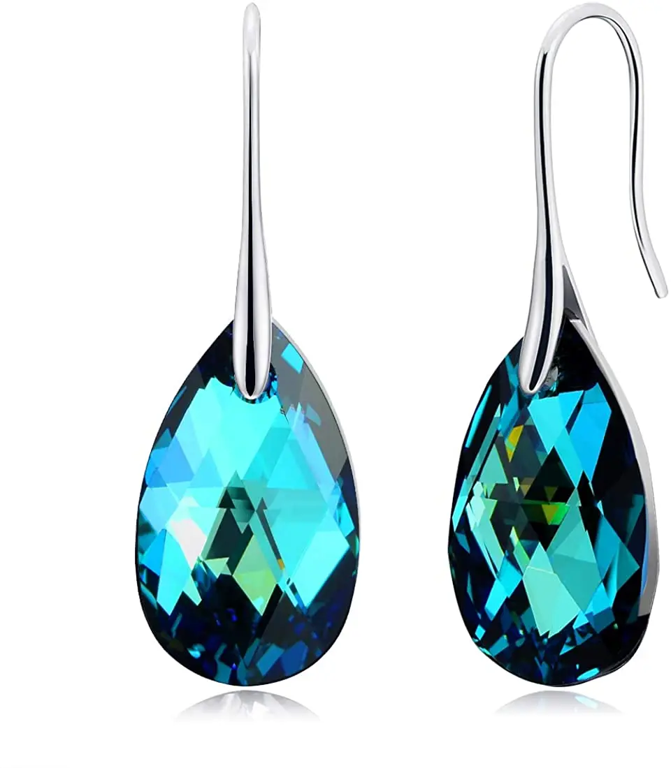 Hermosa Austria  Crystals  Earrings Tears Dangle Hook Earrings 925 Sterling Silver Earrings for Women Jewelry Christmas Gift
