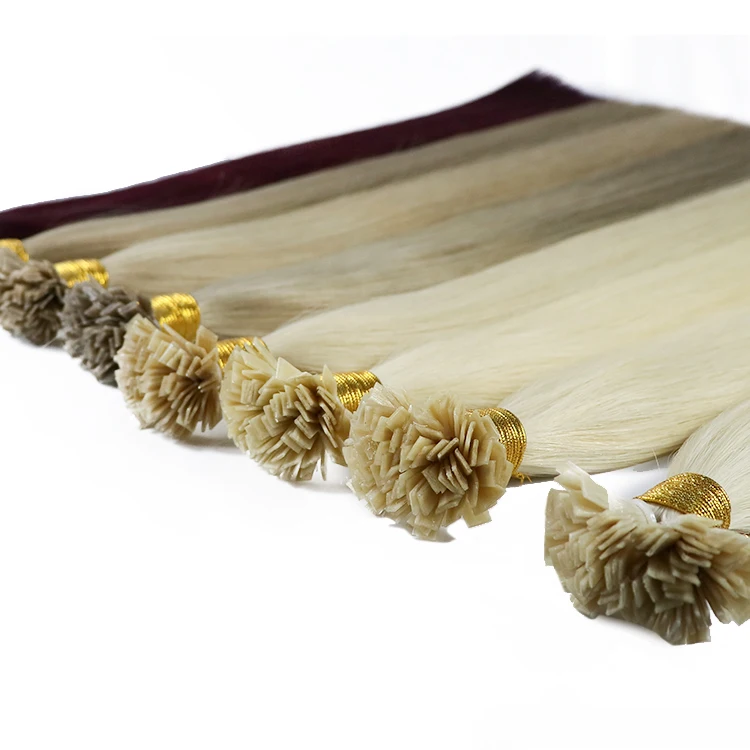 Raw k-tip hair extensions Russian keratin super double drawn cuticle aligned light color flat tips k tips hair extension vendor