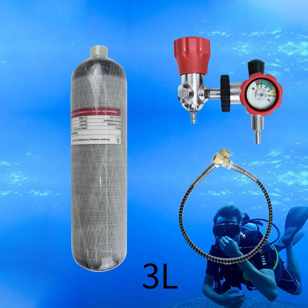 TUXING 3L CE 30MPA 4500Psi High Pressure 300BAR Scuba Breathing Diving Snorkeling PCP Carbon Fiber Air Tank With Red Valve Gauge