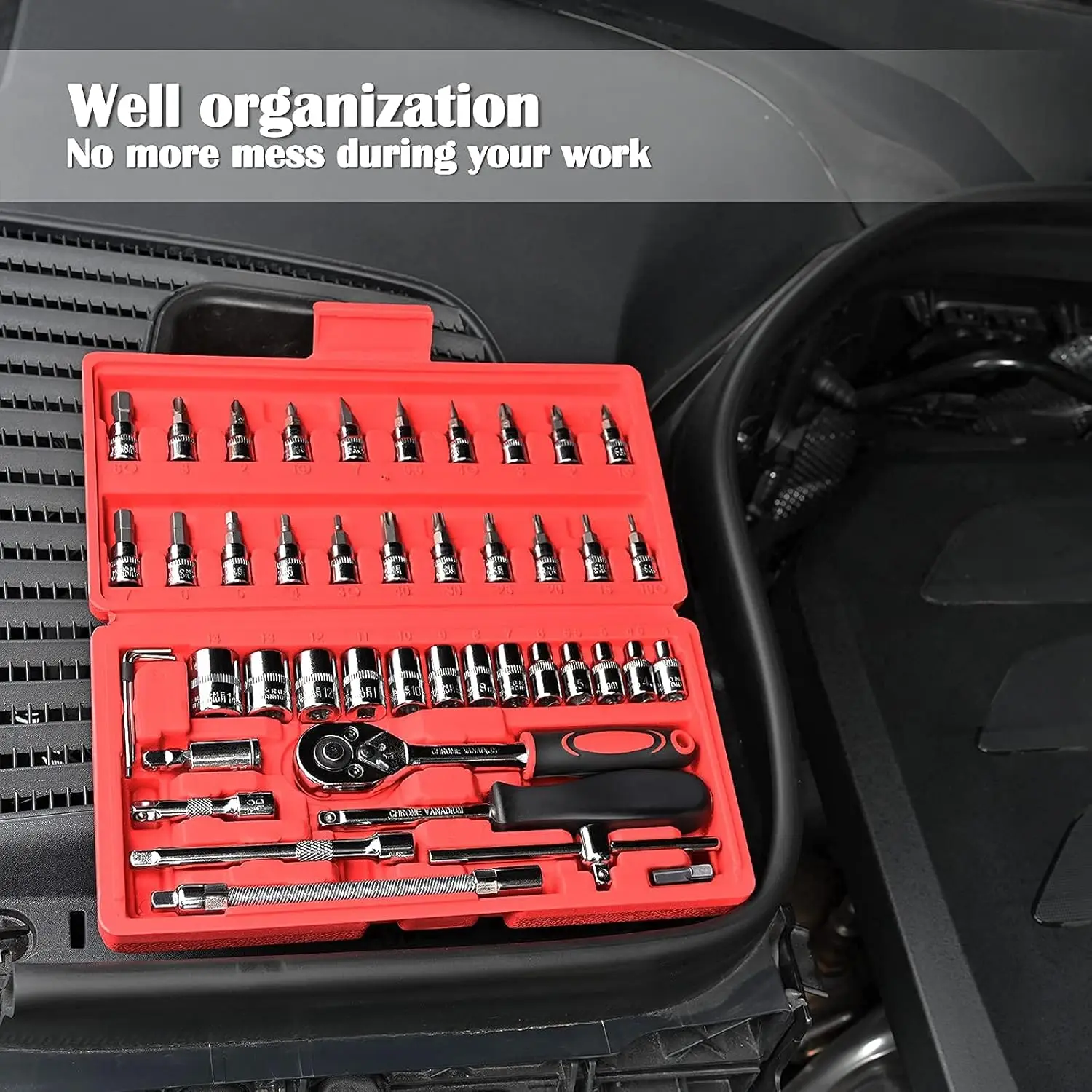 Peaktop 46pcs In 1 Ratchet Torque Wrenches Hand Tools Socket Wrench Spanner Tools Box For Set Mechanic Tool Set