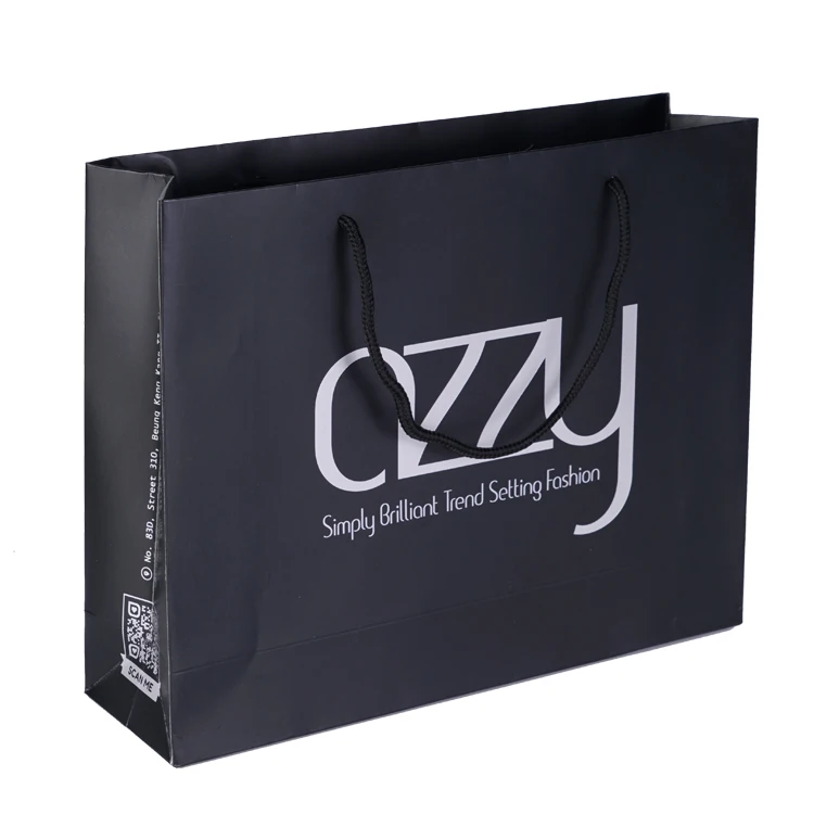 Luxury boutique packaging branded matte black gift bags wholesale custom retail glossy clothes jewelry thank you shopping paper