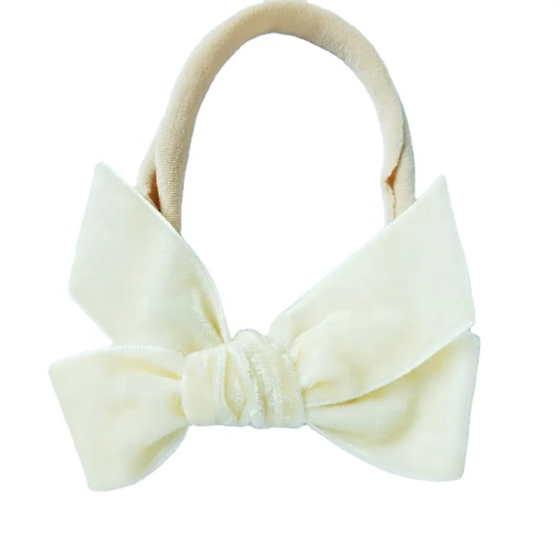 Fashion Nylon Soft Korean Velvet Ribbon Bow  With Elastic  Hair Band