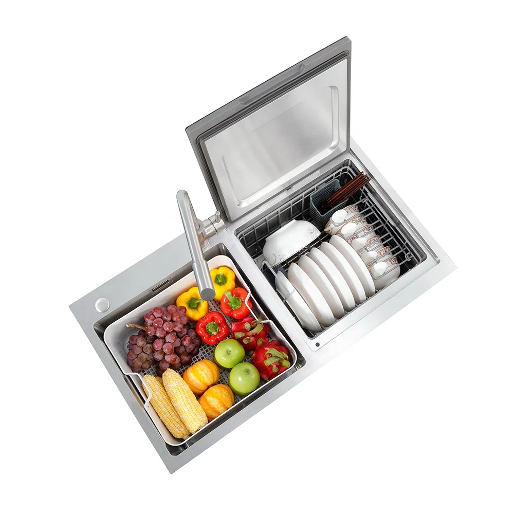 Ultrasonic Kitchen Uv Under Counter Double Spray Electric Household Automatic Dishwasher Stainless Steel Sink Cabinet