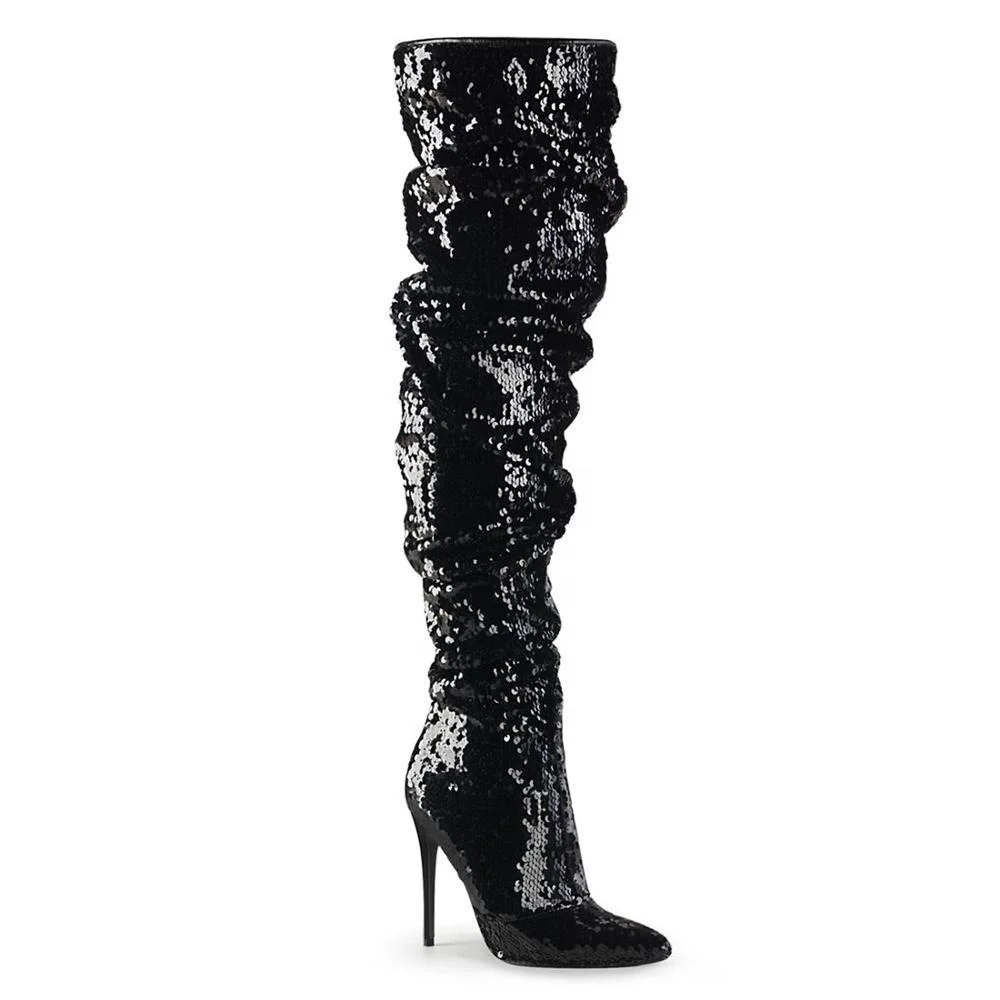 13cm sexy pointy glitter embellished over-the-knee boot pointy high heel 1/3 inside zipper pole dance shoes