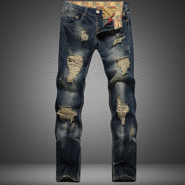 High Quality Vintage Ripped Skinny Jean Straight Denim Distressed Jeans for Men