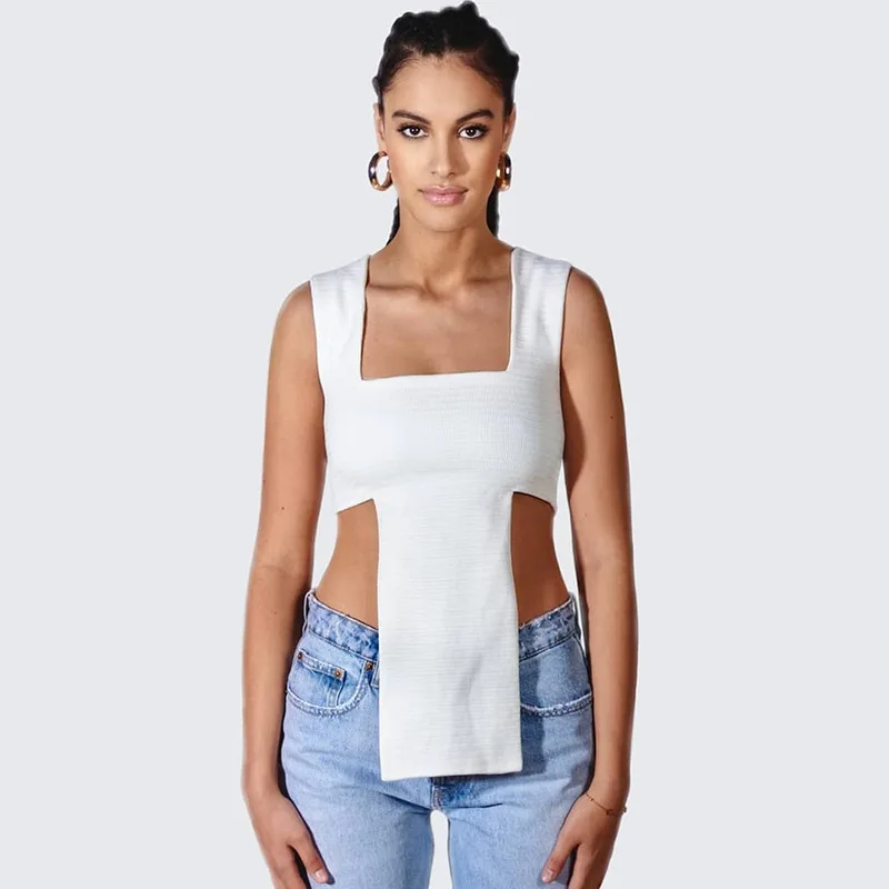 Однотонный топ, короткий женский облегающий Топ без рукавов, X-Long, с квадратным вырезом, Лидер продаж, летняя модная хипстерская Повседневная Высокая уличная одежда