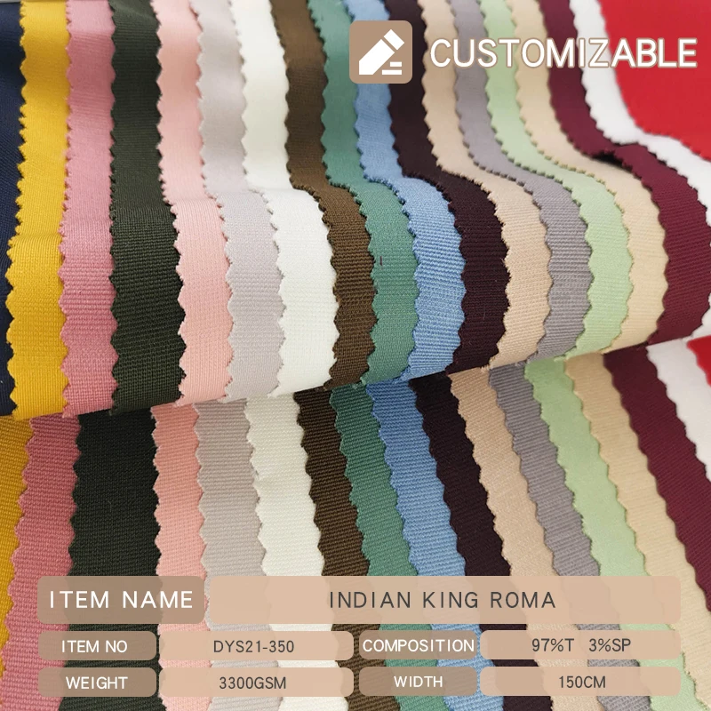 For Trousers Pants Hot Sale King Roma Fabric India Nr Roma Zurich Plain Dyed Polyester 4 Way Spandex 330gsm Stretch Fabric 500KG