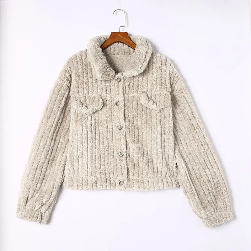 Custom Logo Private Label Warm Ladies Sherpa Jacket Winter Fluffy Fur Fleece  Coats For Women