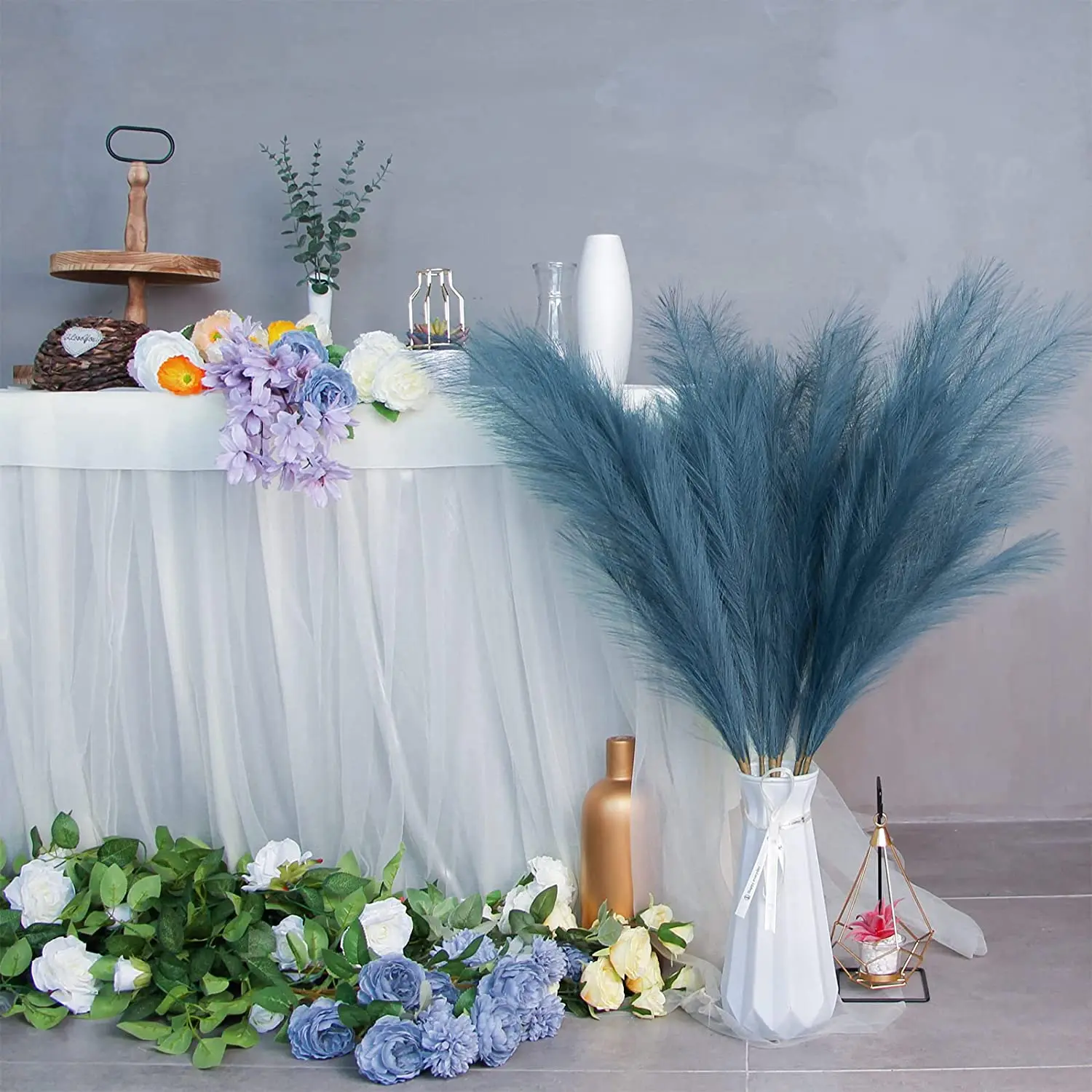 43 Inch,Tall,White,Brown,Black,Blue,Pink,Red,Large,Fluffy,Fabric,Faux,Artificial,Pampas Grass For Wedding Decor Home Decor