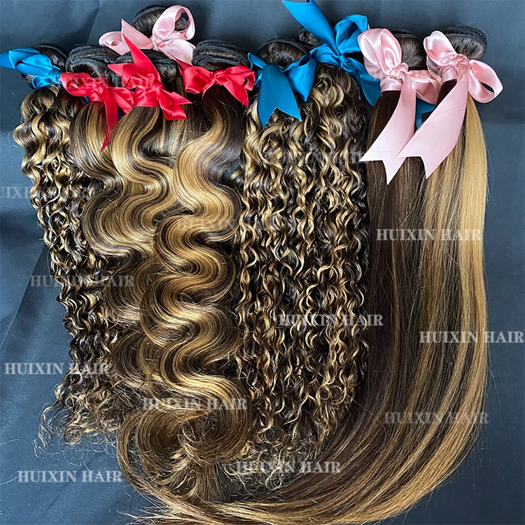 Remy Virgin Human Hair Indian Brazilian Unprocessed Wholesale Curly Straight body wave deep wave Piano Color Bundle