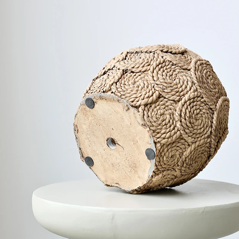 Retro Style Bamboo Weaving Garden Outdoor Decor Cement Bonsai Flowerpot Concrete Flower Pot with Drainage Hole