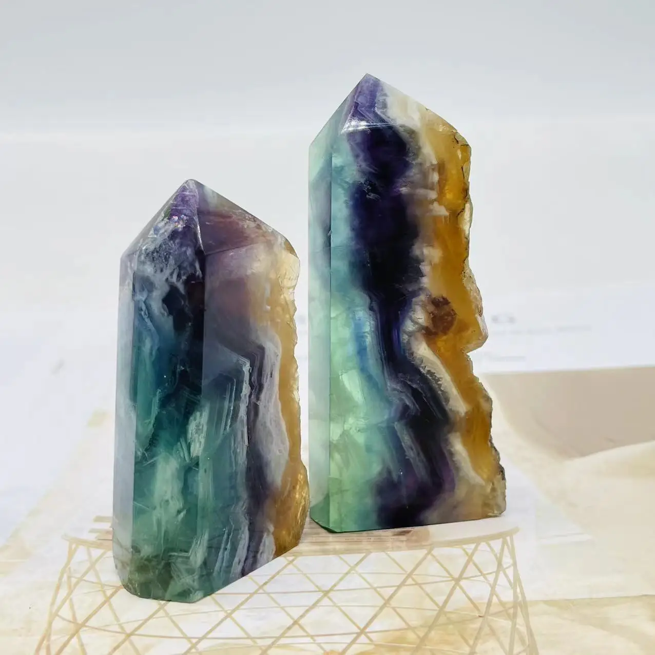 Top Quality Natural Stone Fluorite With Pyrite Point Crystal Quartz Crystal Fluorite With Pyrite Tower Point