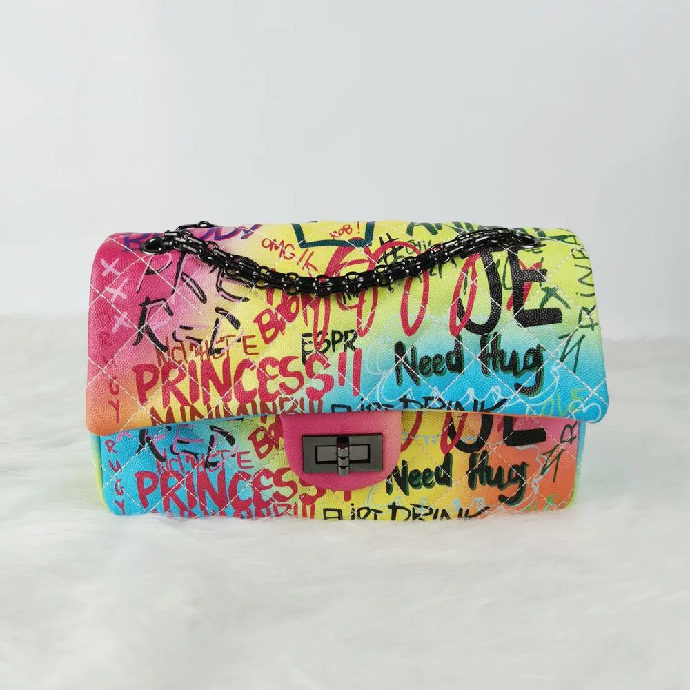 TS9018 2021 Hot Selling Latest Graffiti Bag For Women Designer Leather Graffiti Purse With Chain Bag Ladies Graffiti Handbag