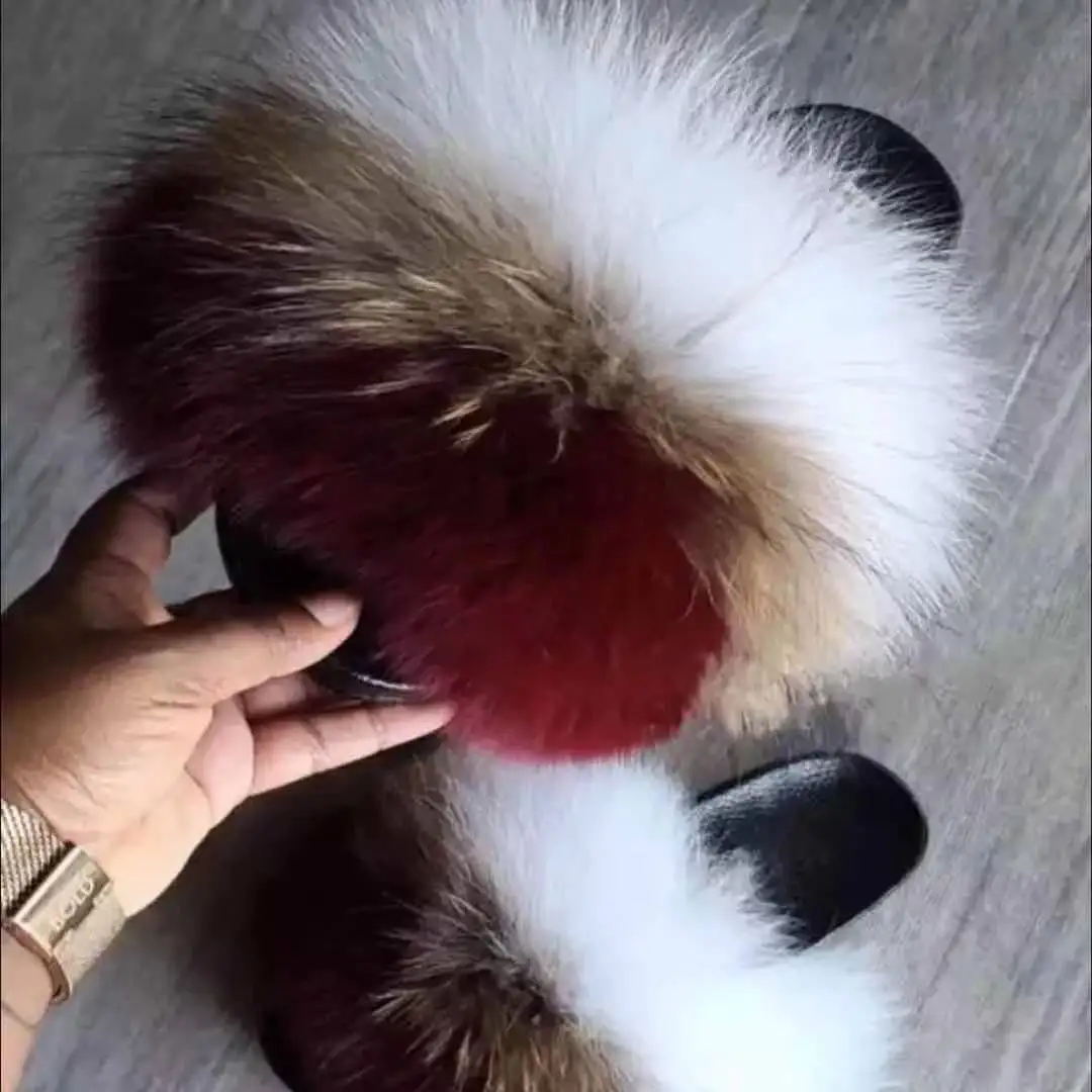 
Fashion designer warm fur sandal women sheep fur slides sheepskin winter slippers 