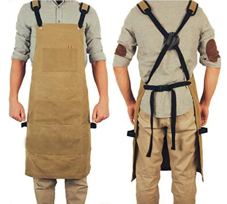 Waxed Canvas Workman Engineers Carpenter Apron With Waterproof Function, Soft and Ventilated Suit for Kitchen, Garden, Pottery