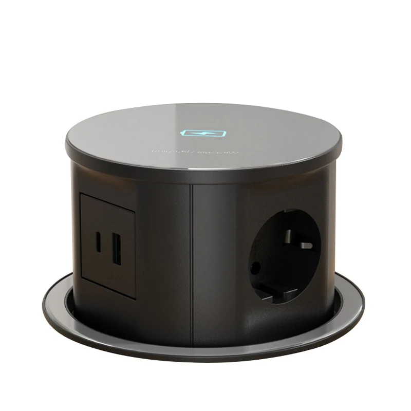 hot sale EU Standard pop up sockets 1.8m cable length black retractable sockets Office Table and Workshop power socket