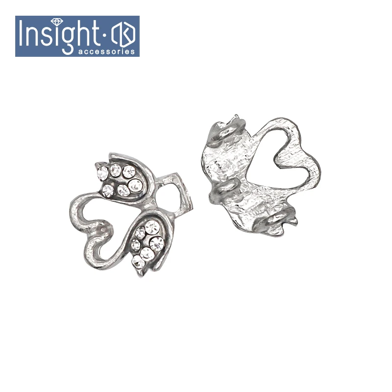 25*15mm Hot Garment Accessories Metal Buckles Double Wings Rhinestone Pair Buckles For Wedding Invitation