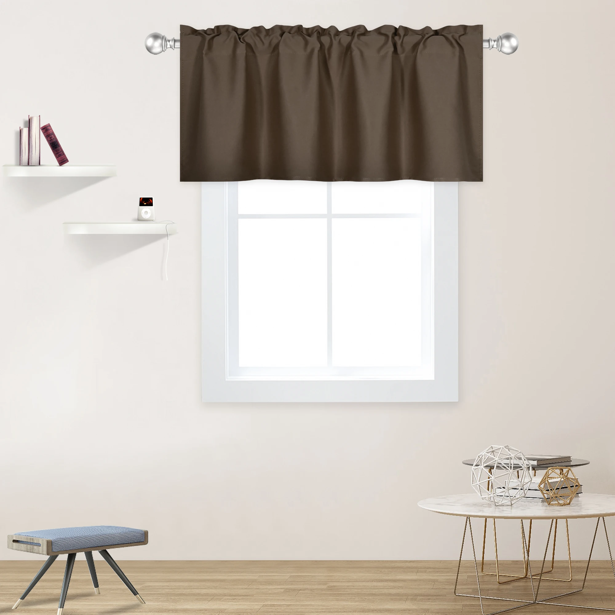 42x18 Inch Brown Blackout Valance Polyester Rod Pocket Style 1PC/Package