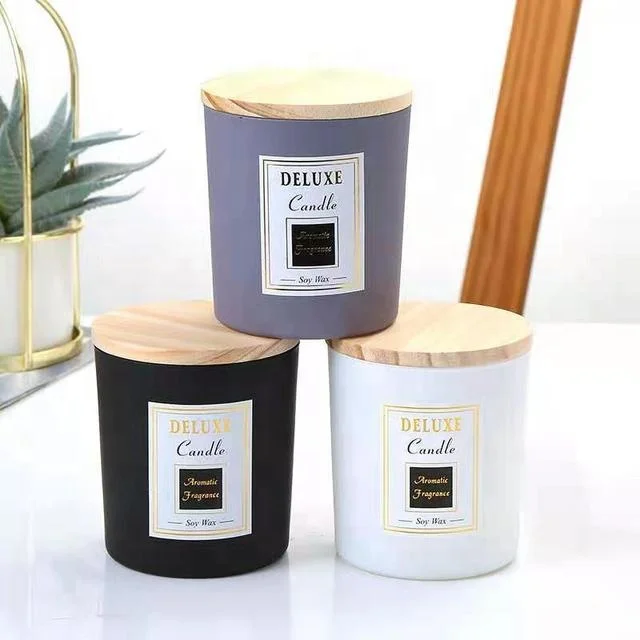 All Size Large Small Candle Vessels Jar Empty Glass 8 oz 10 oz 12 oz 14 oz 15 oz Matte Black Candle Jars with Wooden Metal Lid