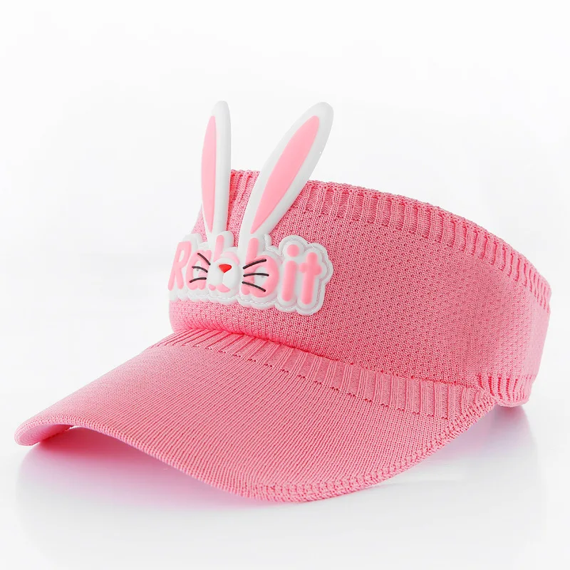 2024 Cheap Price Summer Kids Beach Sun Hat Cute Rabbit Empty Top Big Brim Hat Visor Cap
