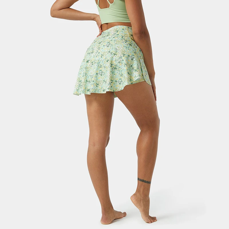 OEM New Design Wholesale Women Breathable Floral Printed Dress Everyday Crossover Side Pocket 2-in-1 Tennis Skirt-Lucid