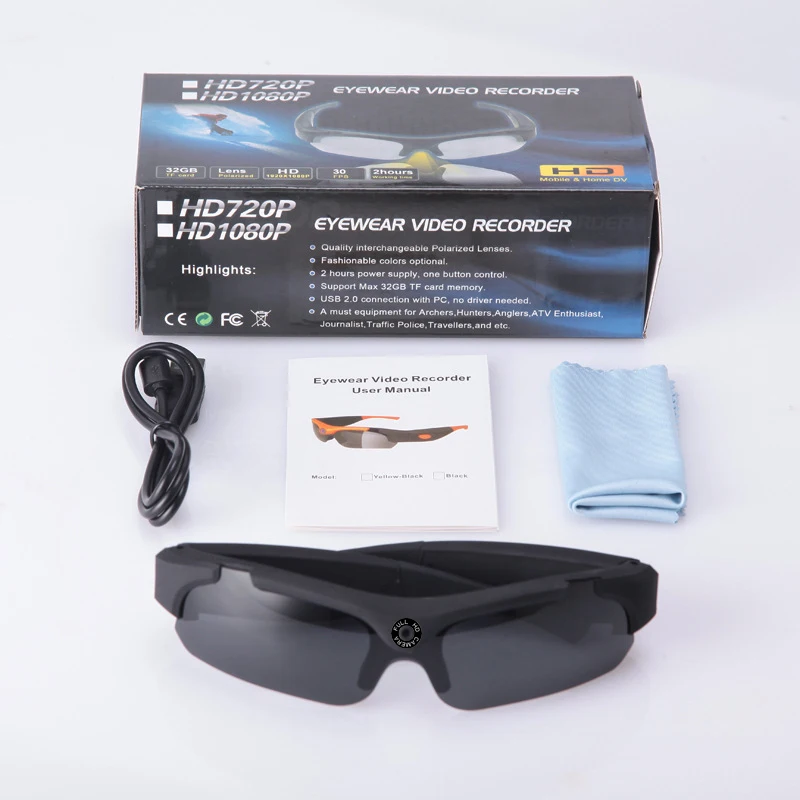 China Manufacturer Full HD 1080P HD DVR Sports Camera Sunglasses With Video Recording Audio Recording