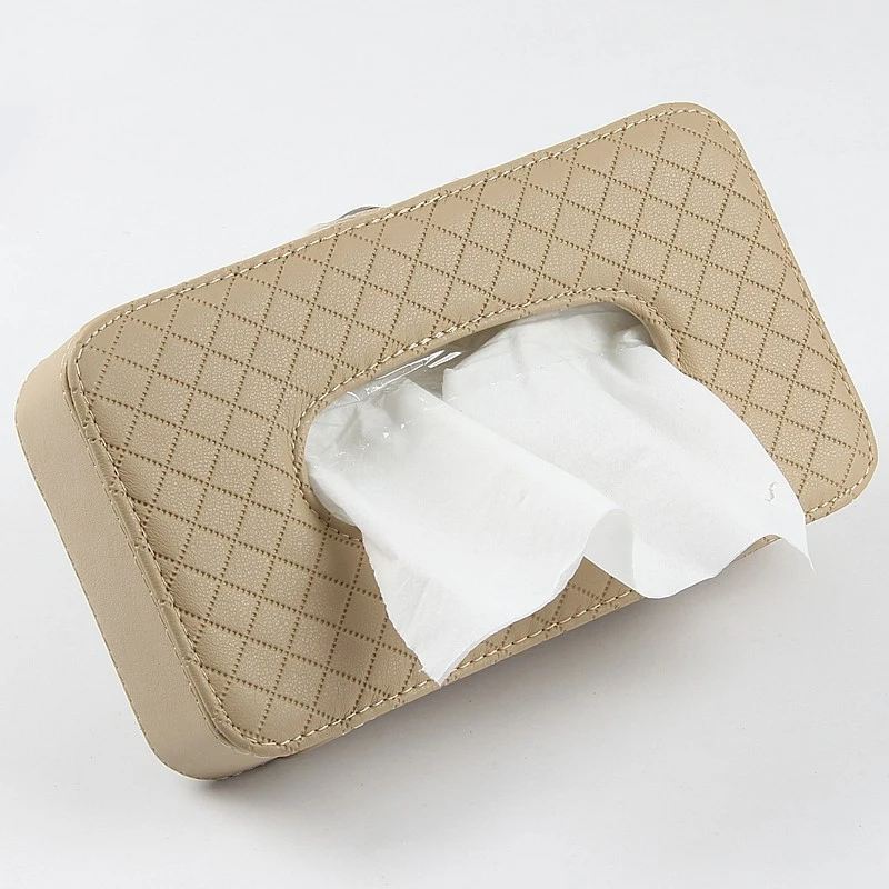 Car Accessories Leather Napkin Case Seat Back Hanging Paper Towel Clip Tissue Box Visor Holder For Woman Man