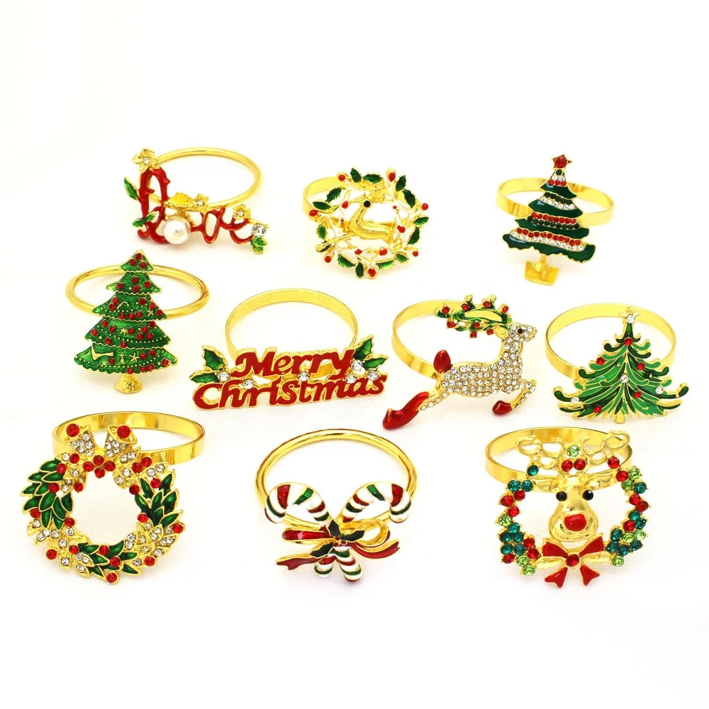 Decorative Christmas Decoration Supplies Table Party Napkin Rings Green Wreath Snowflake Christmas Napkin Ring