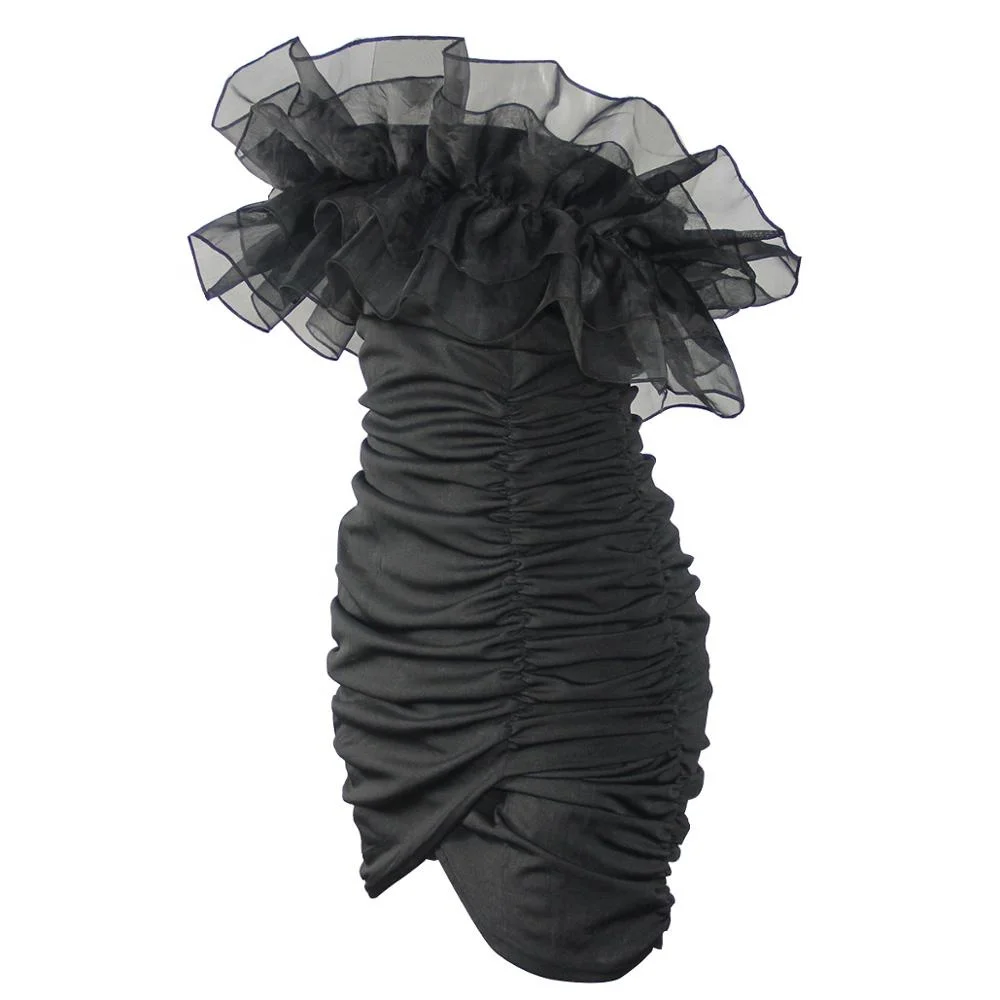 B62580A American sexy net gauze bubble dress autumn/winter cross-border hot style pleated skirt