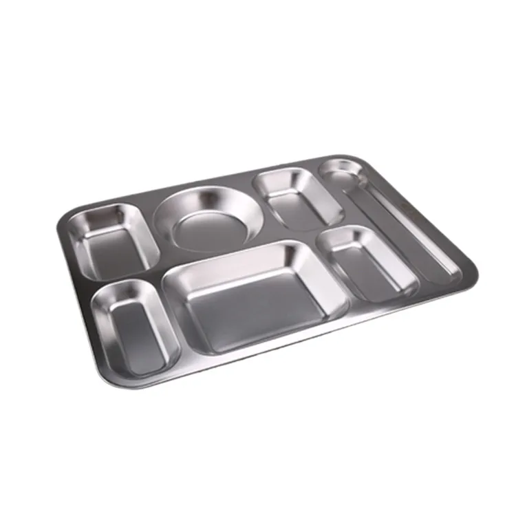 
School lunch box stainless steel lunch plate serving tray with compartments for canteen 