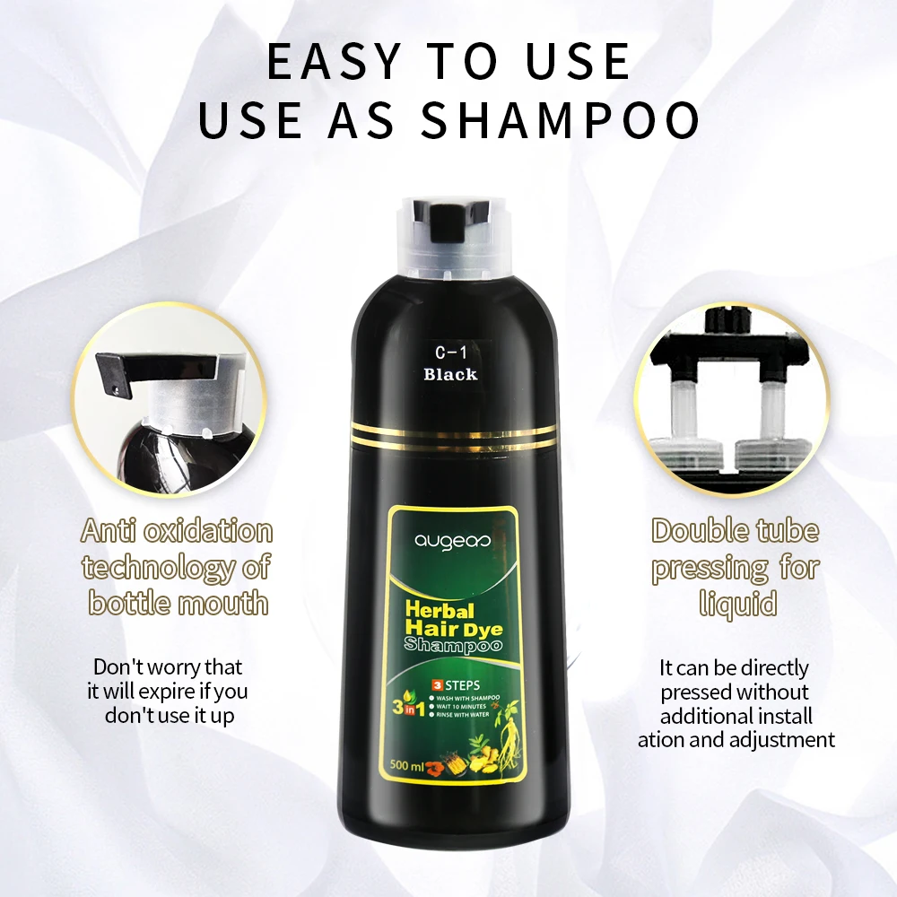 shampoo wholesale augeas organic hair color ginseng permanent dark brown cover grey hair Herbal black hair dye shampoo