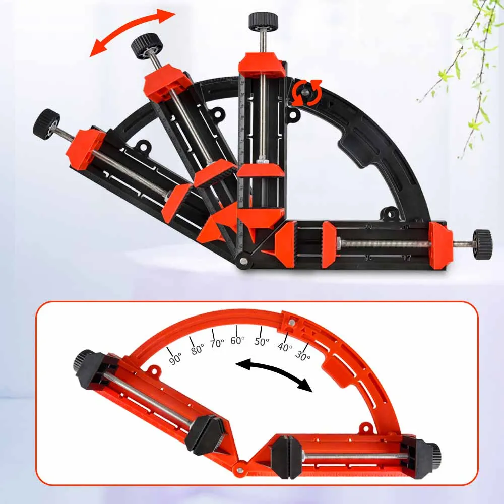 Orange black multi-angle moving right Angle clip with scale inside and outside to facilitate measurement of fixed tools