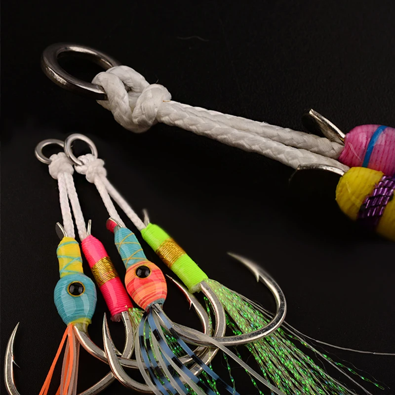 FUNADAIKO New 1/0 2/0 3/0 4/0 5/0 7/0 Strong Pike Fishing Jigging Double Luminous Assist Hooks Saltwater Sea Fishhook