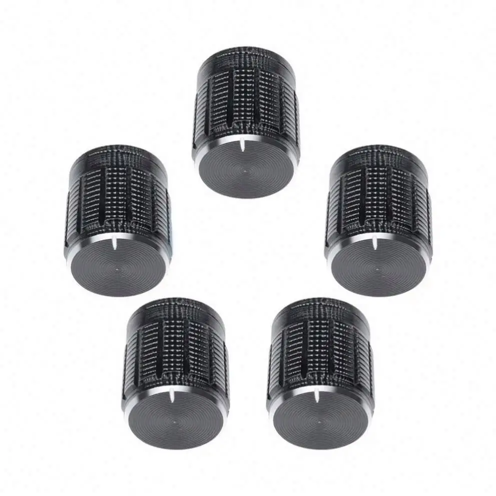 6mm Black Metal Volume Control Rotary Knobs For Knurled Shaft Potentiometer 15 x 16.5mm Silver Tone Switch Knob