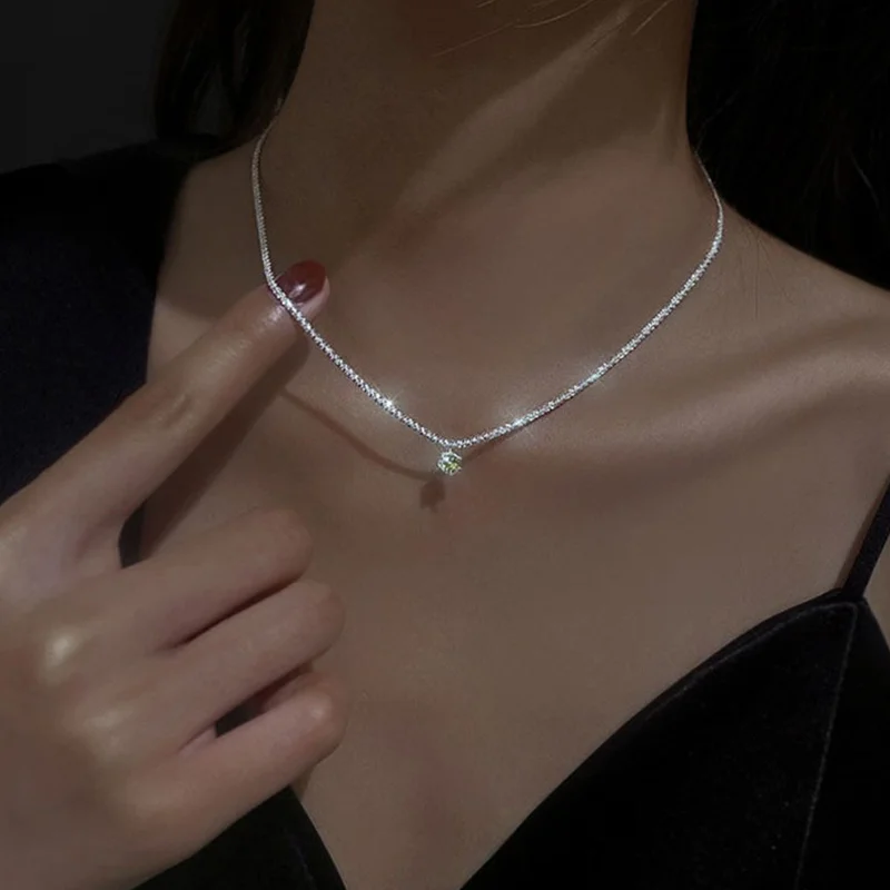 Серебряная цветная сверкающая цепочка-чокер ожерелье с зеленым цирконием для женщин ювелирные изделия