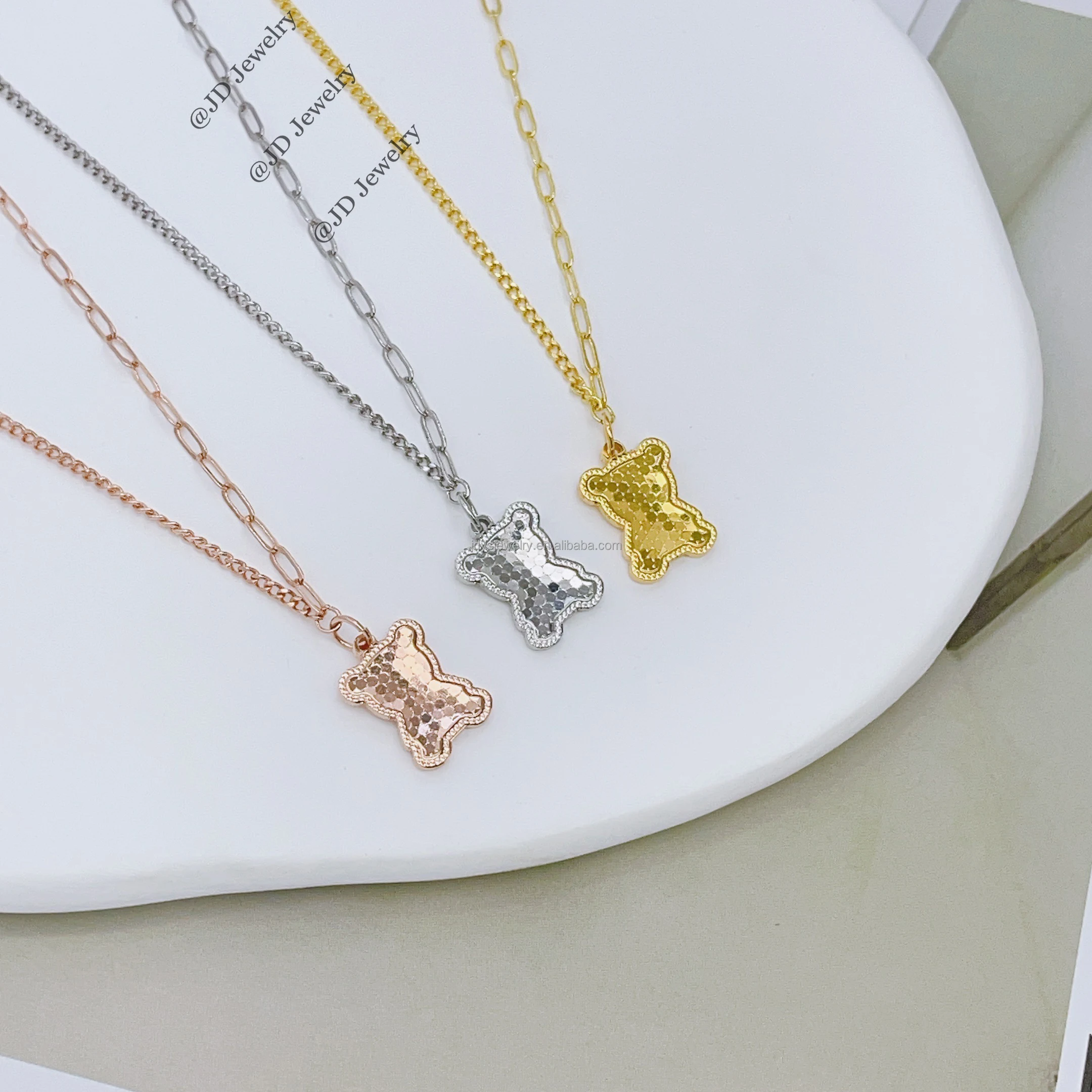 New Arrival Cute 24k Gold Plated Tiny Necklace Jewelry Bijoux Fashion Teddy Bear Rose Gold Plated Necklace For Women Jewelry